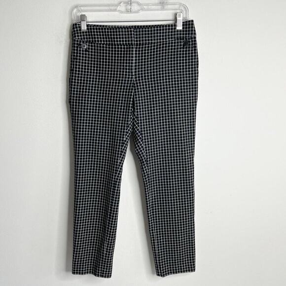 Loft Women's Julie Fit Pants Size 0 Skinny Bi-Stretch Ankle Black & White Check - Picture 2 of 7